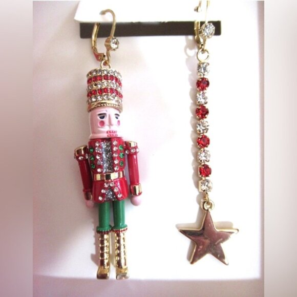 Betsey Johnson Nutcracker Crystal Mismatch Earrings Red Multi NWT - Picture 4 of 8